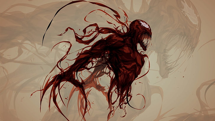 red venom sketch, horror, Marvel Comics, Carnage, Spider-Man, digital art, painting, paint splatter, red, beige background, HD wallpaper