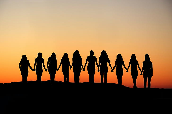 Sunset, women rights, silhouette of people during sunset, sunset, united, women rights, HD wallpaper