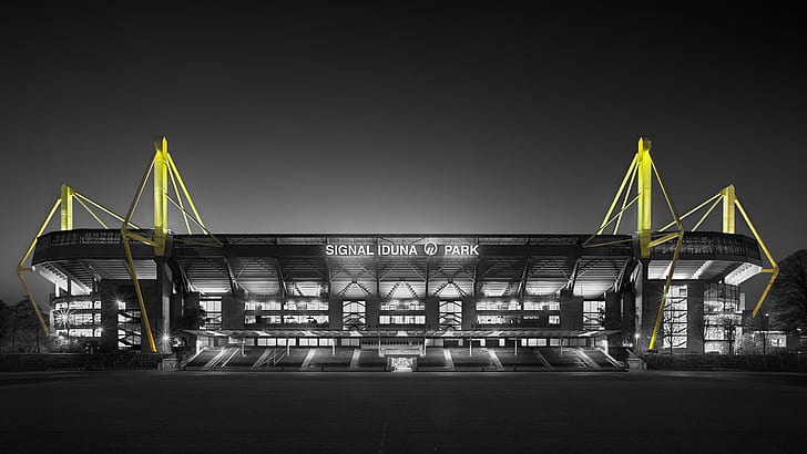 Signal Iduna Park, Dortmund, nuit, lumières, Parc, Dortmund, nuit, lumières, Fond d'écran HD