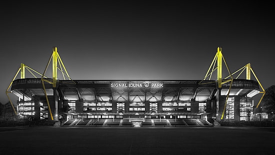 Sinal de Iduna Park, Dortmund, noite, luzes, Parque, Dortmund, noite, luzes, HD papel de parede HD wallpaper