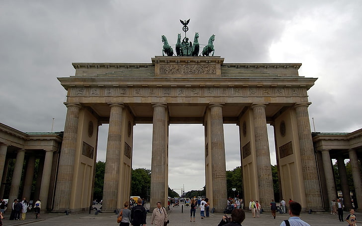 gray concrete arch, brandenburg gate, berlin, germany, HD wallpaper
