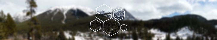 snow covered mountain, landscape, blurred, hexagon, HD wallpaper