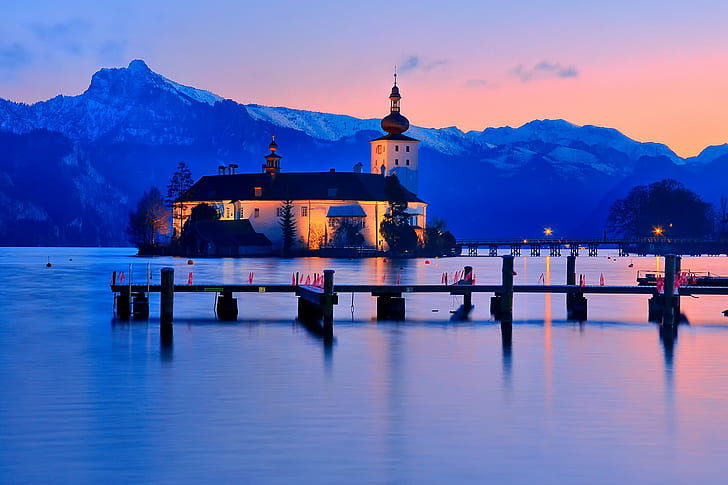 Austria, Kota Gmunden, Austria, kota Gmunden, danau Traunsee, pegunungan, pegunungan Alpen, Wallpaper HD