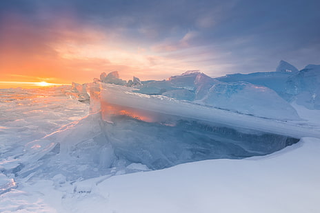 氷山、冬、太陽、湖、氷、バイカル、 HDデスクトップの壁紙 HD wallpaper