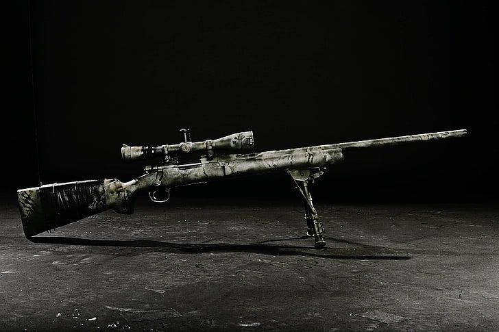 grau und schwarz Assault Sniper mit Zielfernrohr, Pistole, Scharfschützengewehr, Gewehre, Zielfernrohre, Remington, M24 SWS, HD-Hintergrundbild