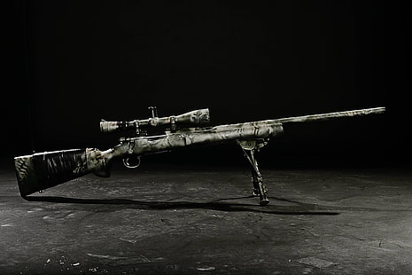 grå och svart attack sniper med scope, gun, sniper rifle, rifles, scopes, Remington, M24 SWS, HD tapet HD wallpaper