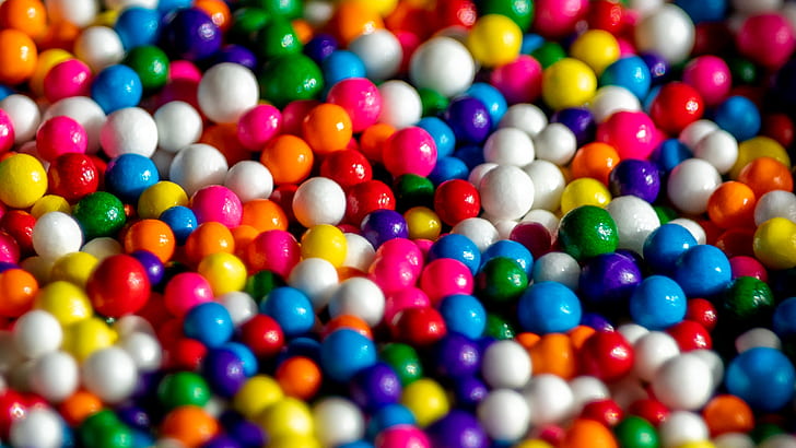 colorful, sprinkles, blue, red, yellow, macro, HD wallpaper