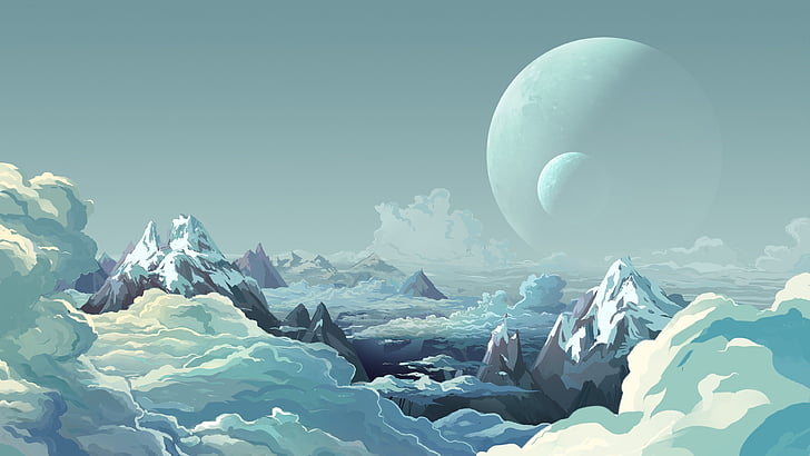 gezegen, ay, fantezi manzara, buzlu, buz, don, minimalist, arktik, HD masaüstü duvar kağıdı