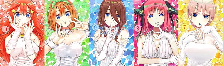 аниме, аниме момичета, 5-toubun no Hanayome, Nakano Itsuki, Nakano Yotsuba, Nakano Miku, Nakano Nino, Nakano Ichika, сватбена рокля, HD тапет
