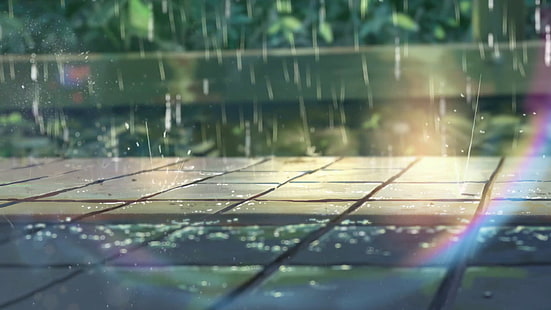 ماكوتو شينكاي ، حديقة الكلمات ، المطر ، قوس قزح ، الأرصفة، خلفية HD HD wallpaper