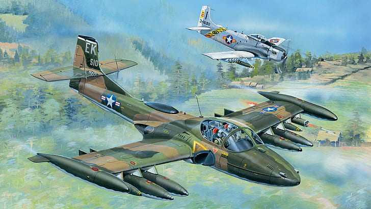 art, A-1 Skyraider, Vietnam war, A-37 Dragonfly, HD wallpaper