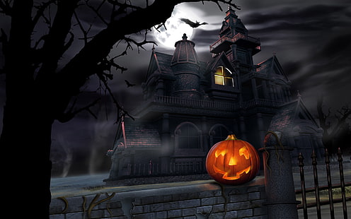 Pumpkin Halloween Castle, castle, halloween, pumpkin, holidays, HD wallpaper HD wallpaper