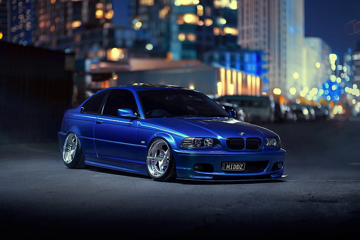malam, kota, lampu, BMW, biru, bokeh, E46, 3-Series, Wallpaper HD