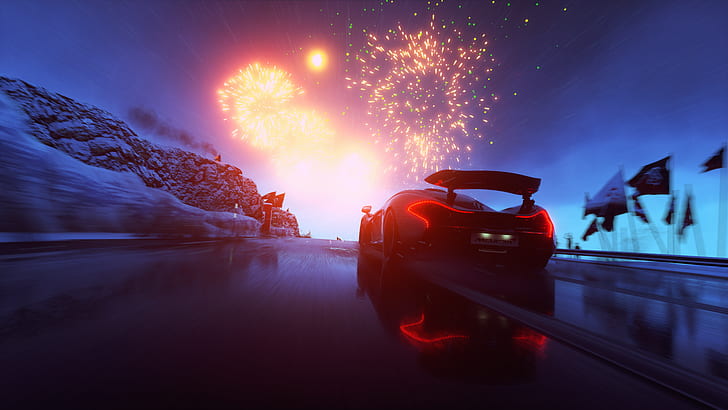 Driveclub, Auto, Feuerwerk, Videospiele, McLaren, McLaren P1, HD-Hintergrundbild