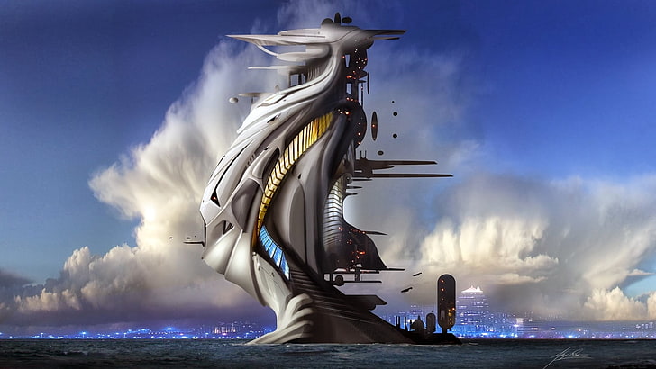 futuristic city, digital art, science fiction, HD wallpaper