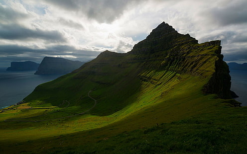 Фарерские острова, пейзаж, природа, Trøllanes, море, горы, остров, HD обои HD wallpaper