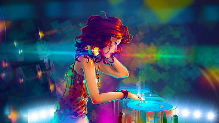 жена, която играе илюстрация на DJ контролер, DJ, HD тапет