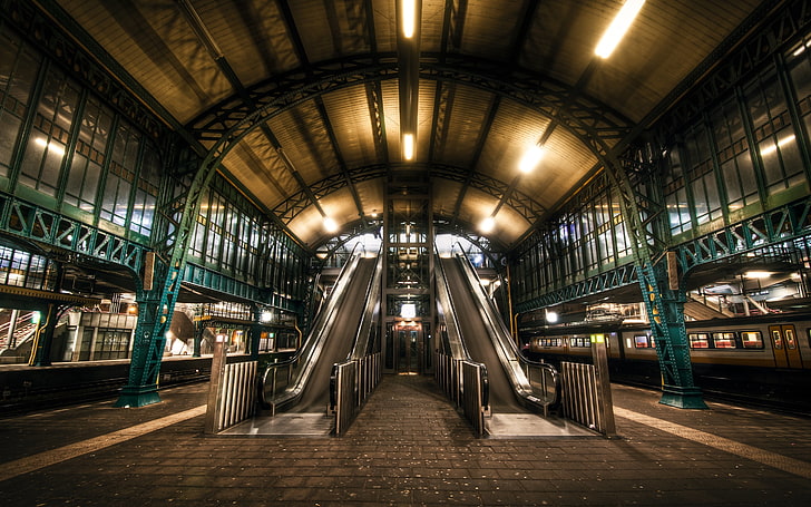 Metro train station, netherlands, escalator, subway, underground, hdr, HD wallpaper