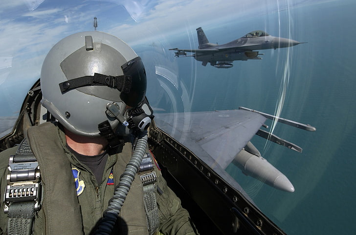 航空機、軍隊、ジェット戦闘機、パイロット、ゼネラルダイナミクスF-16ファイティングファルコン、コックピット、軍用機、 HDデスクトップの壁紙