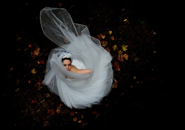 women's white bridal gown, photography, wedding dress, HD wallpaper