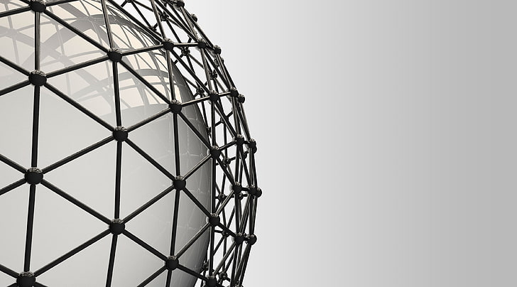 Atom Array, geometrisk kupol gråskala tapet, konstnärlig, 3D, sfär, splittrad, modellering, bio, 4d, photoshop, bakgrund, abstrakt, explosion, vit, hd, atom, array, grå, svart, macbook, luft, äpple, osx, HD tapet