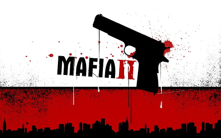 Mafia II game poster, mafia 2, pistola, sangue, cidade, HD papel de parede