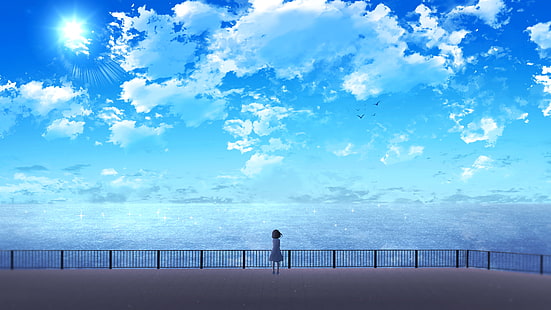 anime, 2D, trabalho artístico, arte digital, paisagem, céu, nuvens, HD papel de parede HD wallpaper