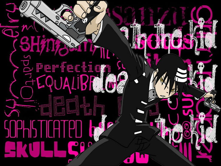 black and white printed textile, Soul Eater, anime, Death The Kid, HD wallpaper
