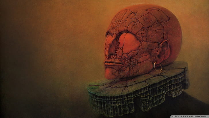 Zdzisław Beksiński, oscuro, pintura, detallado, cráneo, zdzisław beksiński, oscuro, pintura, detallado, cráneo, Fondo de pantalla HD