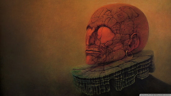 Zdzisław Beksiński, sombre, peinture, détaillée, crâne, zdzisław beksiński, sombre, peinture, détaillée, crâne, Fond d'écran HD HD wallpaper