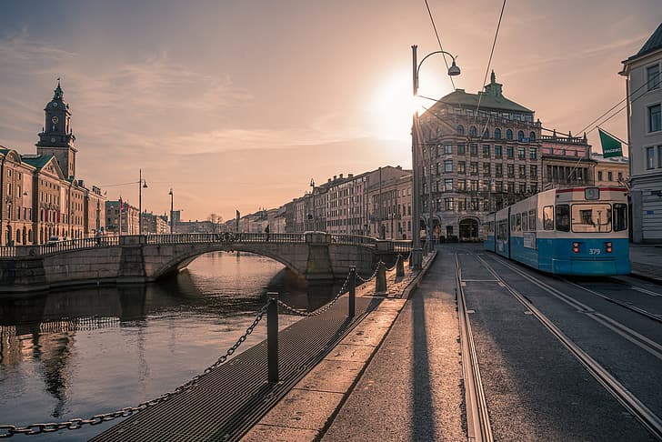 morning, tram, Sweden, promenade, Gothenburg, HD wallpaper