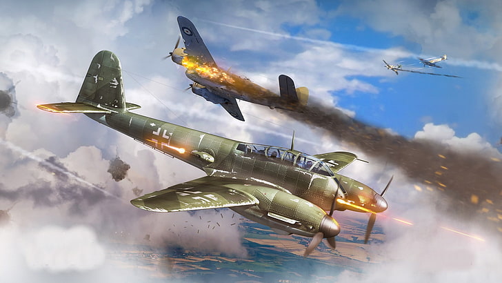 aircraft, airplane, Dogfight, Germany, Luftwaffe, Me410, Messerschmitt, military, Military Aircraft, War Thunder, World War II, HD wallpaper