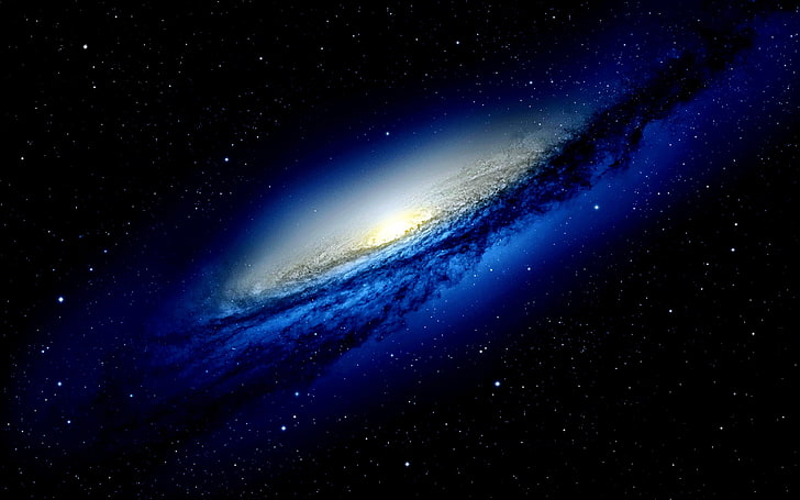 Blue Galaxy In Dark Space, vía láctea, 3D, espacio, azul, oscuro, galaxia, Fondo de pantalla HD