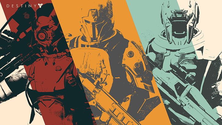 Destiny game wallpaper, Destiny pop art game cover, Destiny (video game), warlocks, titans, hunter, collage, digital art, HD wallpaper