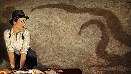 Женщина в белой рубашке с воротником и в шляпе, рисует, Х. П. Лавкрафт, книги, Ктулху, рисунок, Ахтунг!Ктулху, РПГ, HD обои HD wallpaper