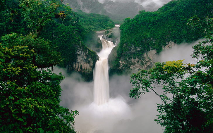 Эквадорский водопад, Природа, Декорации, Лес, Водопад, HD обои