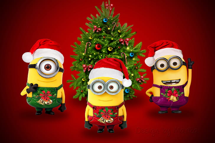 New Year, Christmas, Santa, Xmas, minions, cute, minion, Design by Marika, HD  wallpaper | Wallpaperbetter