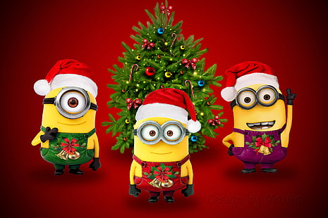 New Year, Christmas, Santa, Xmas, minions, cute, minion, Design by Marika, HD wallpaper HD wallpaper