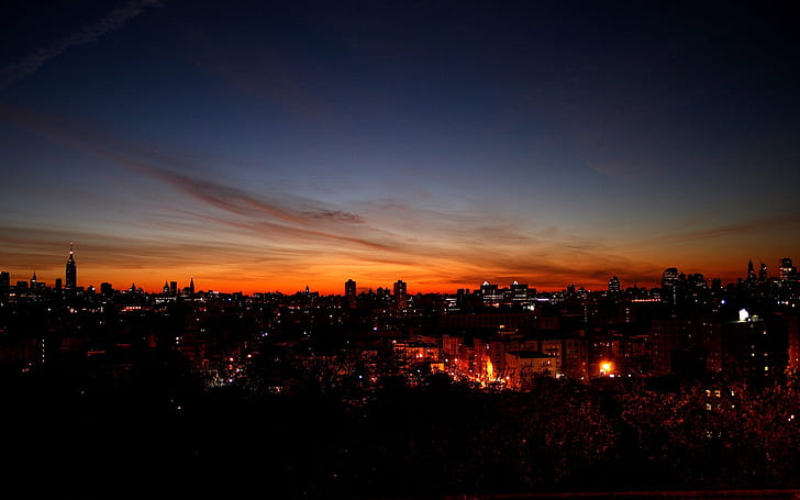 Nocne niebo miejskie, noc, miasto, niebo, Tapety HD