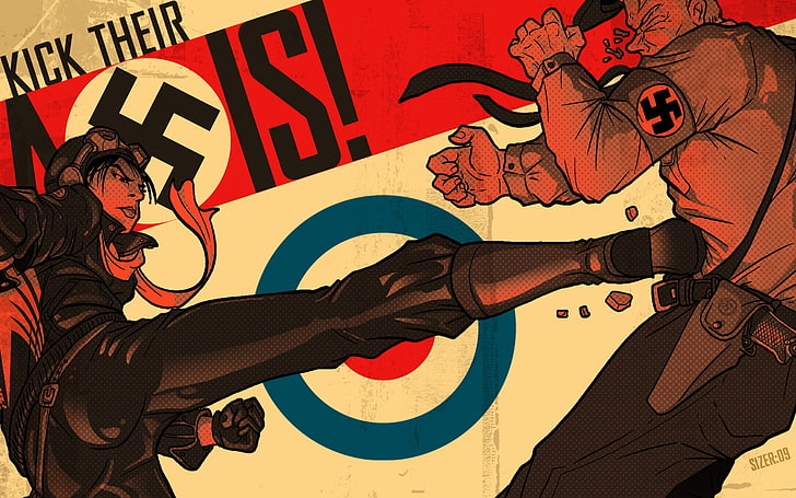 World War 2 propaganda poster, kick, fascist, pilot, HD wallpaper