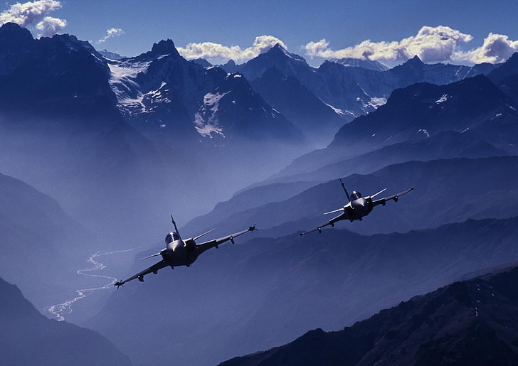 2つのジェット機、JAS-39グリペン、ジェット戦闘機、飛行機、航空機、サーブ、軍用機、軍、 HDデスクトップの壁紙