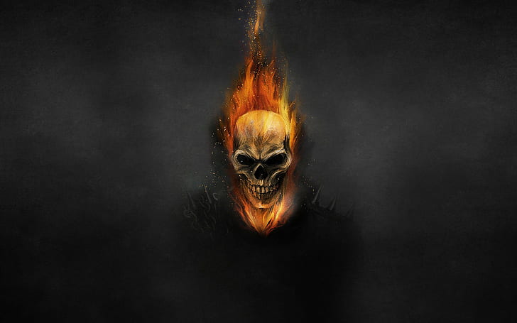 Ghost Rider, skeleton, Ghost Rider, skeleton, skull, fire, Chain, latar belakang hitam, Wallpaper HD