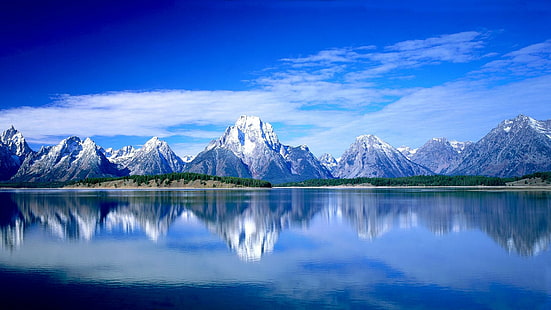 Ледяное озеро, отражение, лес, вершины, снег, природа, горное озеро, тишина, природа и пейзажи, HD обои HD wallpaper