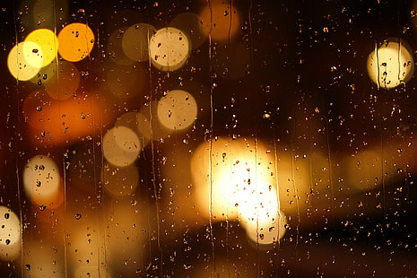 foto di luce bokeh, tristezza, vetro, gocce, notte, città, luci, bagliore, pioggia, umore, sfocatura, bokeh, corsa, serata piovosa, ruscelli, Sfondo HD HD wallpaper