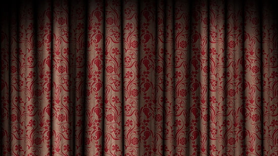 red and beige floral wallpaper, curtain, texture, patterns, colors, HD wallpaper HD wallpaper