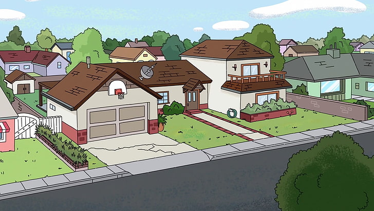 две бели къщи илюстрация, Рик и Морти, Плуване за възрастни, карикатура, HD тапет