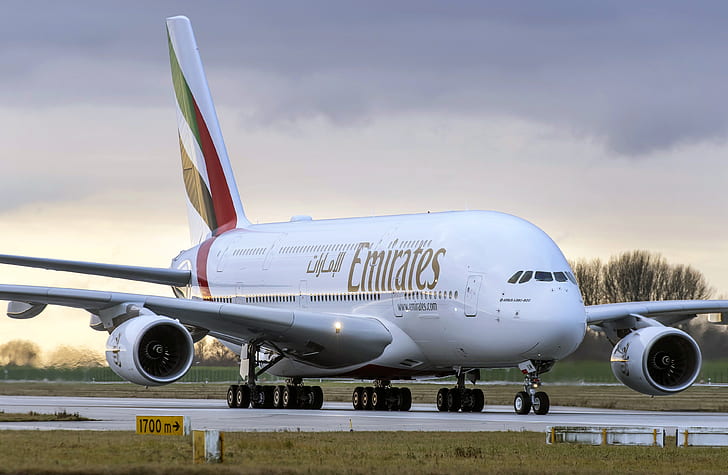 A380, Airbus, WFP, Podwozie, Airbus A380, Emirates Airlines, Samolot pasażerski, Airbus A380-800, Tapety HD