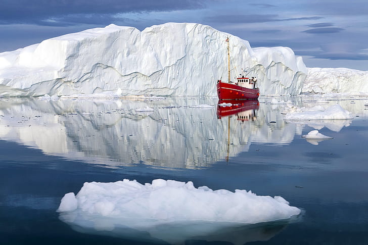 Perahu, Greenland, Memancing, Ilulissat Icefjord, Icebergs, Wallpaper HD