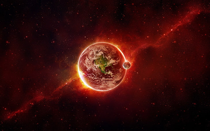 artwork, earth, outer, planets, red, space, HD wallpaper