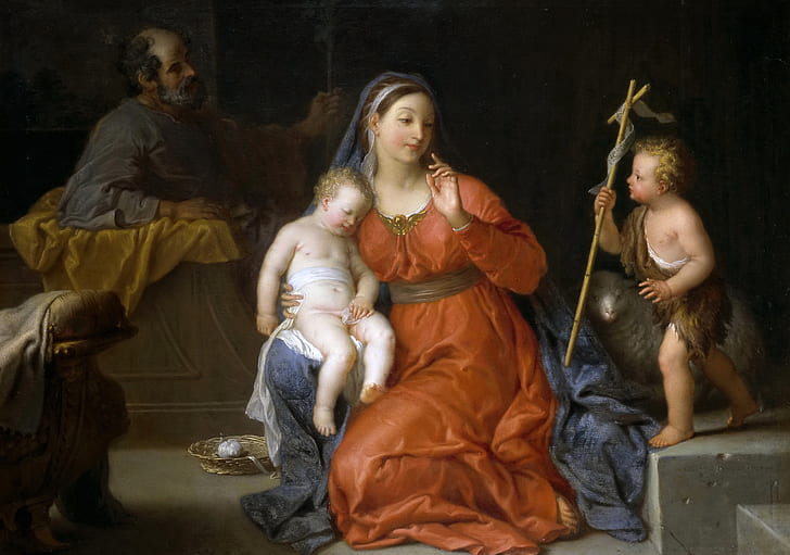 picture, religion, mythology, Michel-Ange Houasse, The Holy Family with Saint John the Baptist, HD wallpaper